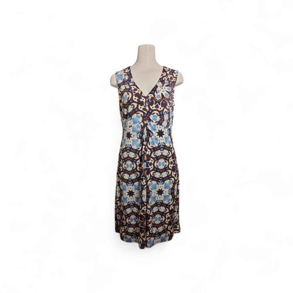 JONES NEW YORK "Signature" Stretch Dress A Line Midi Small Blue Pattern 00003